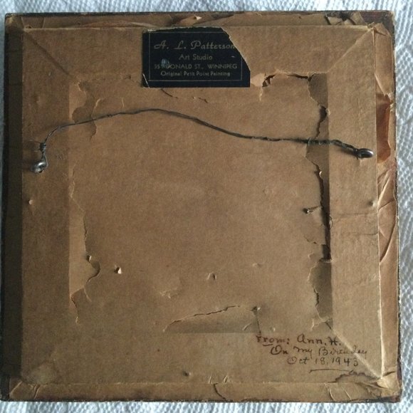 Vintage original petit point painting framed A.L. Patterson art studio 1943 smal - Picture 5 of 5